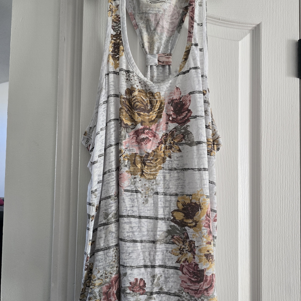 Maurices Floral and Striped Tank Top - Pink and Yellow